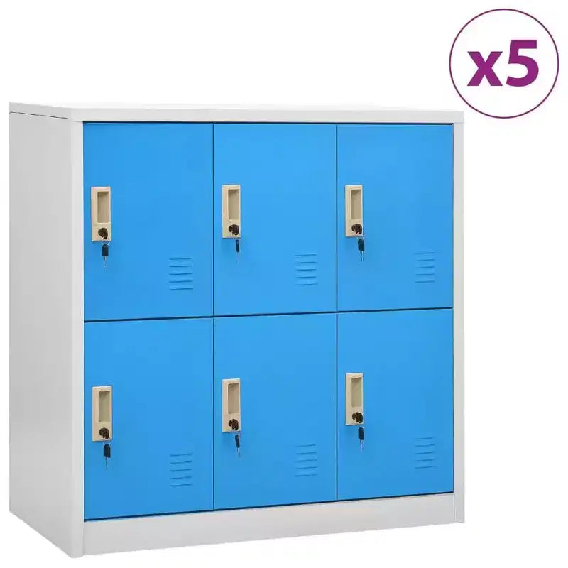 vidaXL Lot d'armoires de Rangement, Organiseur de Sécurité en Acier pour Écoles, Bureaux, Gris et Bleu, Montage Facile Requis, 5 pièces