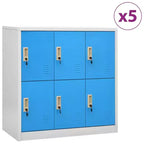 vidaXL Lot d'armoires de Rangement, Organiseur de Sécurité en Acier pour Écoles, Bureaux, Gris et Bleu, Montage Facile Requis, 5 pièces