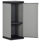 vidaXL Armoire de rangement de jardin – Organiseur de patio compact, en PVC et PP, avec 1 étagère et serrure de sécurité, gris et noir, 35x40x85 cm