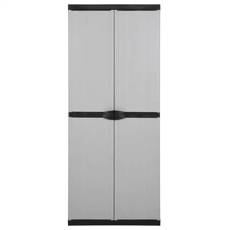 vidaXL Armoire de rangement de jardin à 3 étagères - Matériau PVC et PP robuste - Conception verrouillable - Convient pour l'extérieur - Gris&Noir, 26.8x15.7x66.1