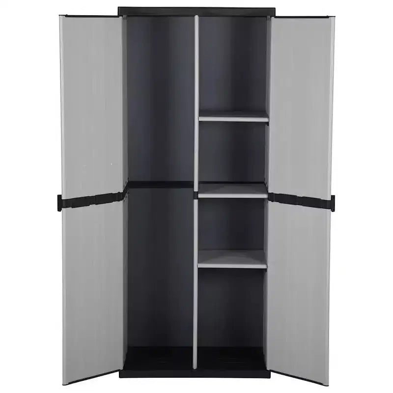 vidaXL Armoire de rangement de jardin à 3 étagères - Matériau PVC et PP robuste - Conception verrouillable - Convient pour l'extérieur - Gris&Noir, 26.8x15.7x66.1