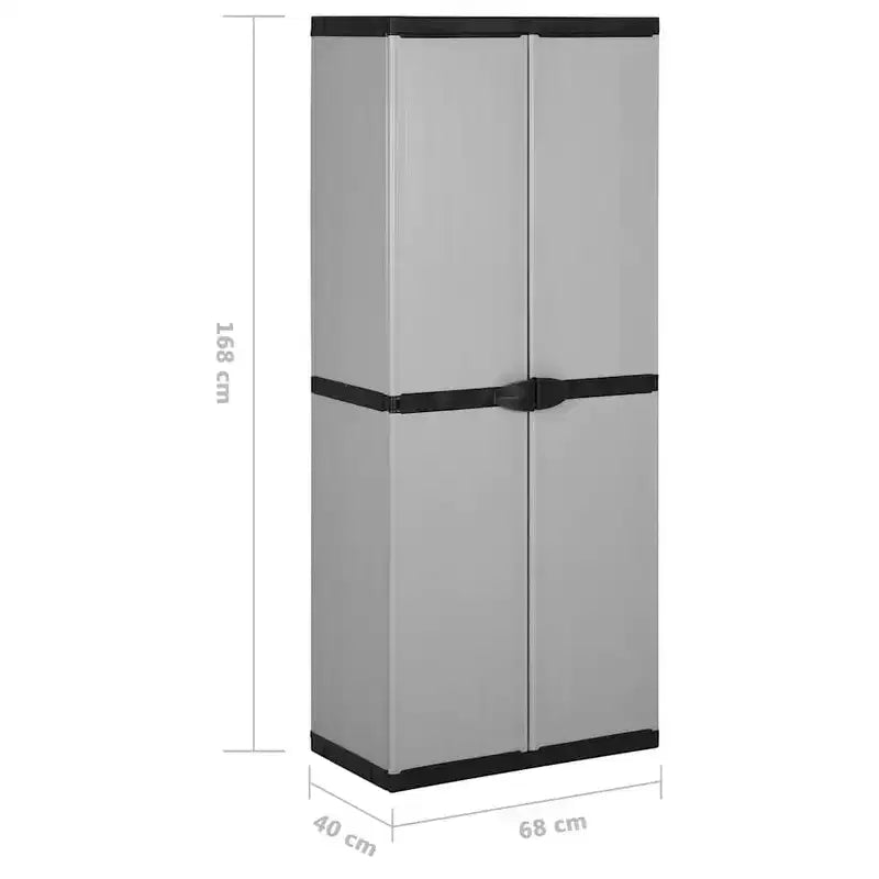 vidaXL Armoire de rangement de jardin à 3 étagères - Matériau PVC et PP robuste - Conception verrouillable - Convient pour l'extérieur - Gris&Noir, 26.8x15.7x66.1