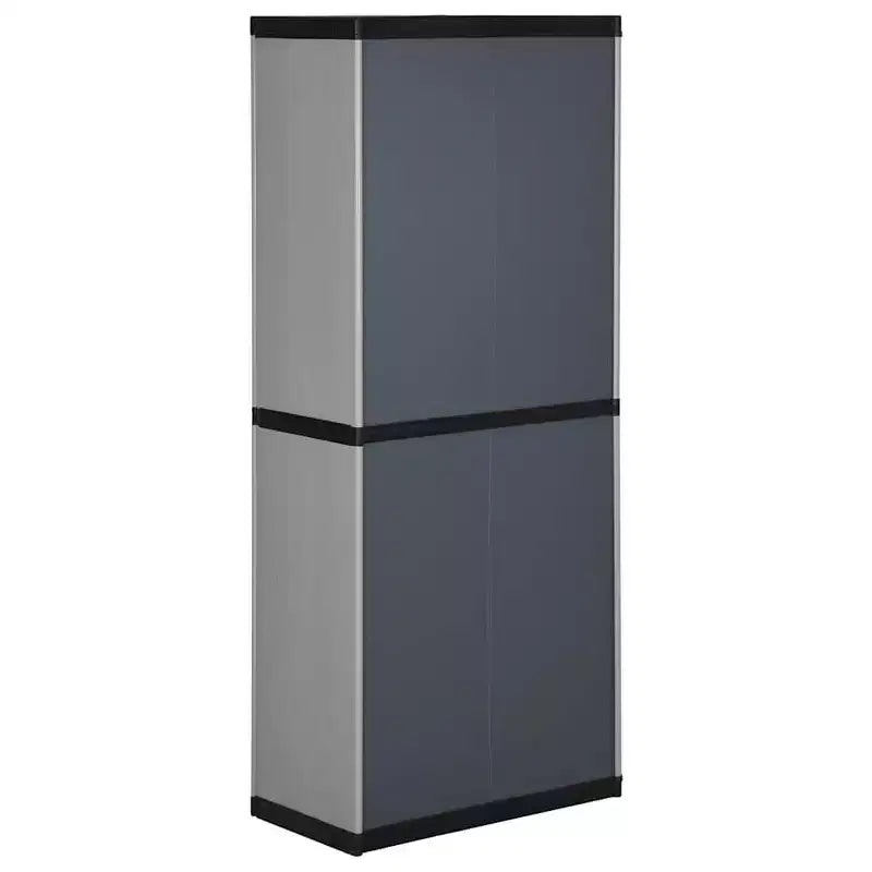 vidaXL Armoire de rangement de jardin à 3 étagères - Matériau PVC et PP robuste - Conception verrouillable - Convient pour l'extérieur - Gris&Noir, 26.8x15.7x66.1
