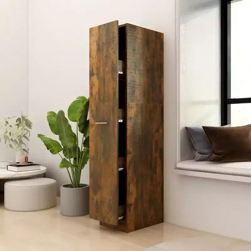 vidaXL Armoire d'apothicaire chêne fumé - Grand espace de rangement, bois d'ingénierie, conception coulissante idéale pour le bureau, le salon, la chambre ou la cuisine