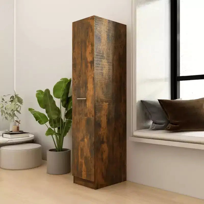 vidaXL Armoire d'apothicaire chêne fumé - Grand espace de rangement, bois d'ingénierie, conception coulissante idéale pour le bureau, le salon, la chambre ou la cuisine