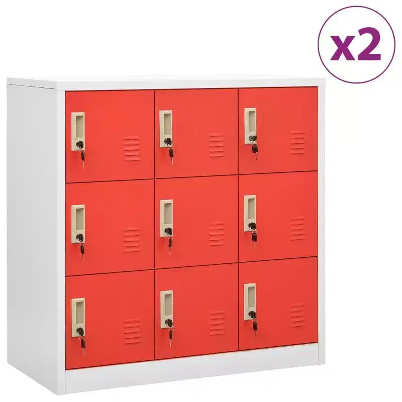 vidaXL Casiers en Acier, Lot de 2 - Rangement de Casier au Design Moderne avec 9 Compartiments, Idéal pour l'École ou le Bureau - Gris et Rouge