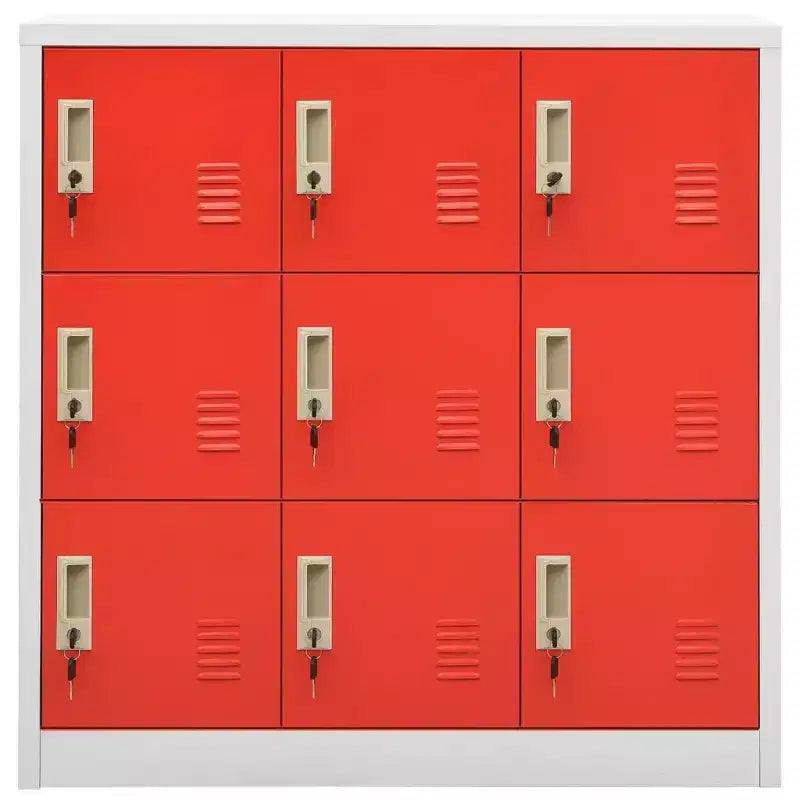 vidaXL Casiers en Acier, Lot de 2 - Rangement de Casier au Design Moderne avec 9 Compartiments, Idéal pour l'École ou le Bureau - Gris et Rouge
