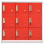 vidaXL Casiers en Acier, Lot de 2 - Rangement de Casier au Design Moderne avec 9 Compartiments, Idéal pour l'École ou le Bureau - Gris et Rouge