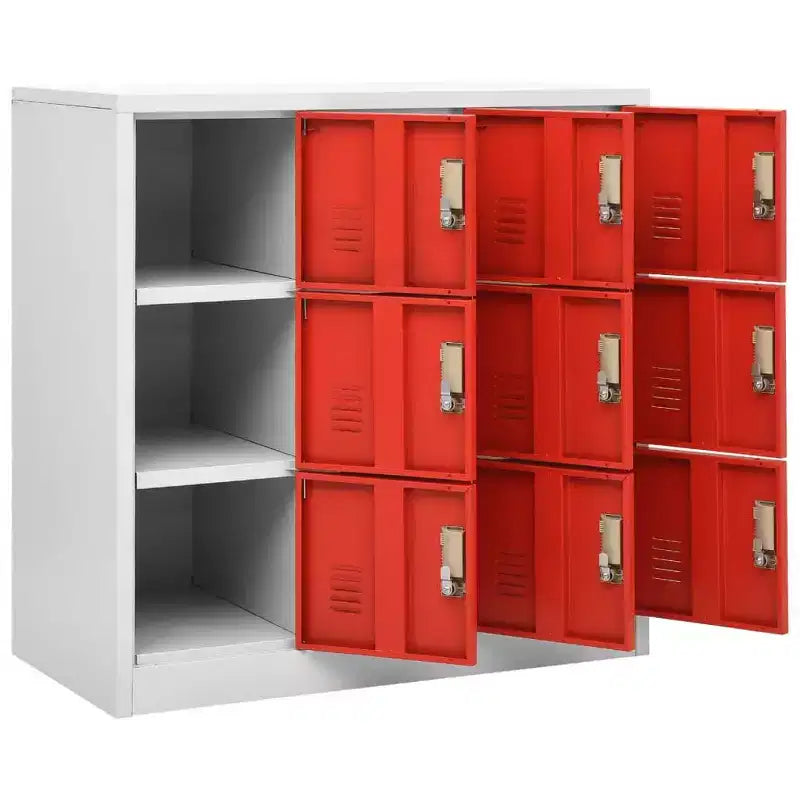 vidaXL Casiers en Acier, Lot de 2 - Rangement de Casier au Design Moderne avec 9 Compartiments, Idéal pour l'École ou le Bureau - Gris et Rouge