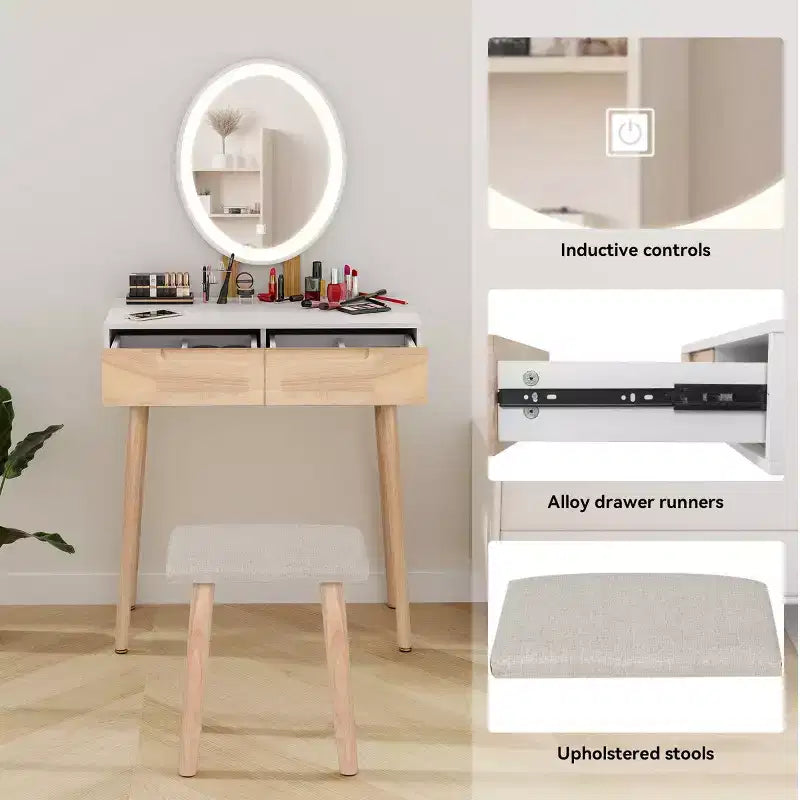 31.5 Ensemble de coiffeuse en bois naturel