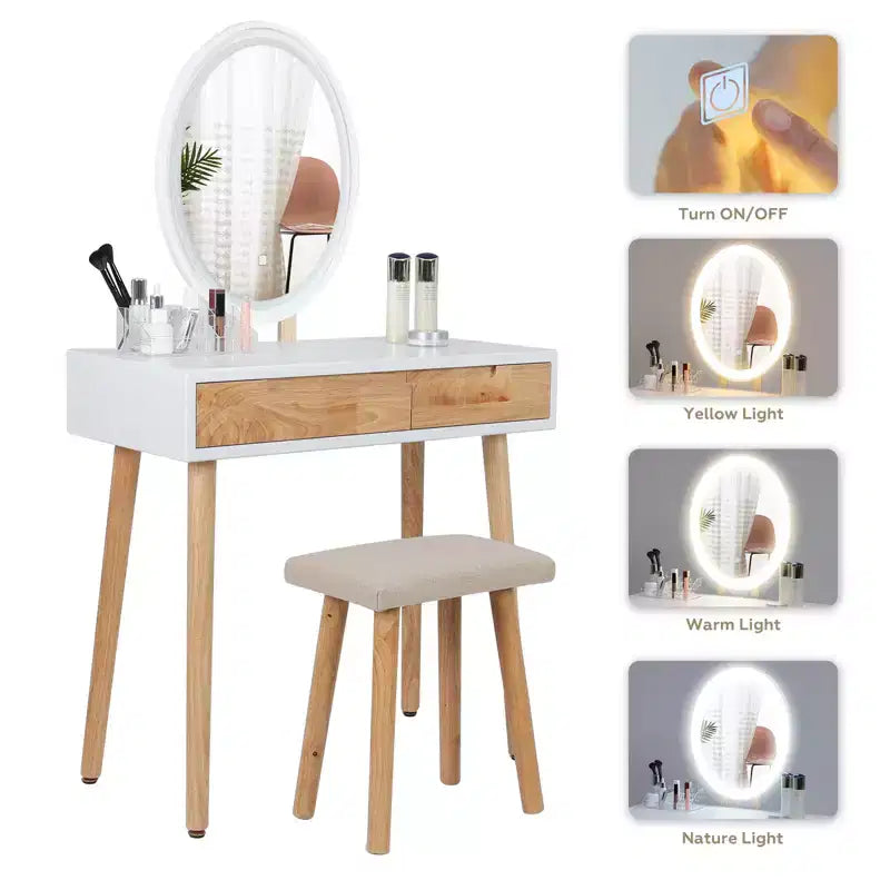 31.5 Ensemble de coiffeuse en bois naturel