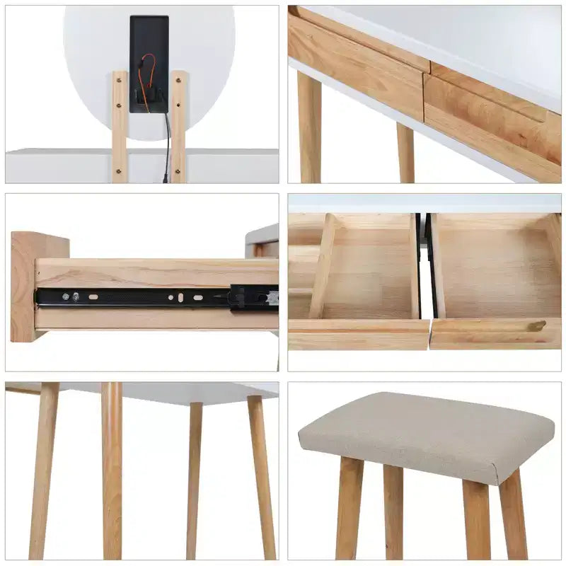 31.5 Ensemble de coiffeuse en bois naturel