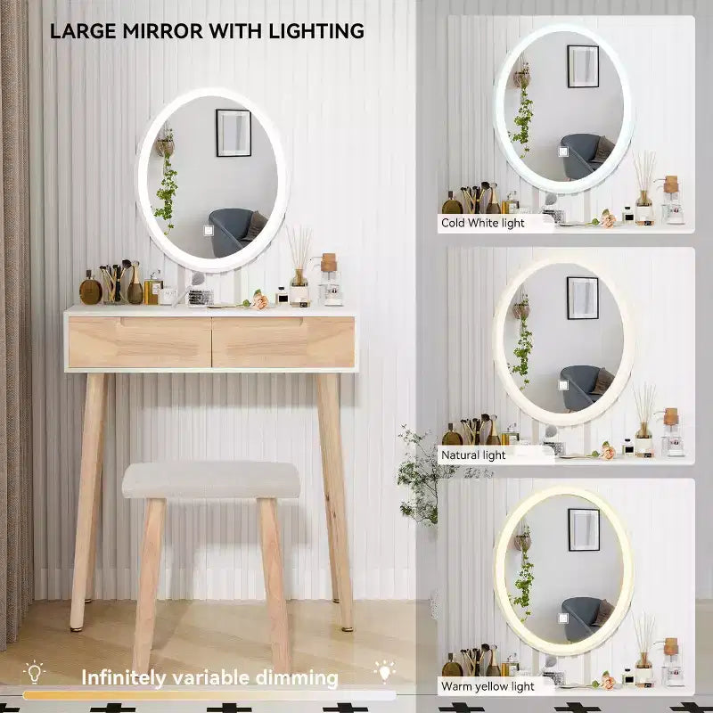 31.5 Ensemble de coiffeuse en bois naturel