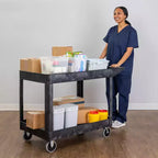 Chariot de service utilitaire à deux étagères extra large Stand Steady Tubstr – Chariot roulant robuste pour entrepôt, école et bureau (noir, 45,5 x 24,5)