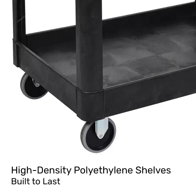 Chariot de service utilitaire à deux étagères extra large Stand Steady Tubstr – Chariot roulant robuste pour entrepôt, école et bureau (noir, 45,5 x 24,5)