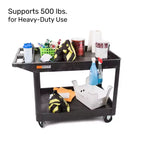 Chariot de service utilitaire à deux étagères extra large Stand Steady Tubstr – Chariot roulant robuste pour entrepôt, école et bureau (noir, 45,5 x 24,5)