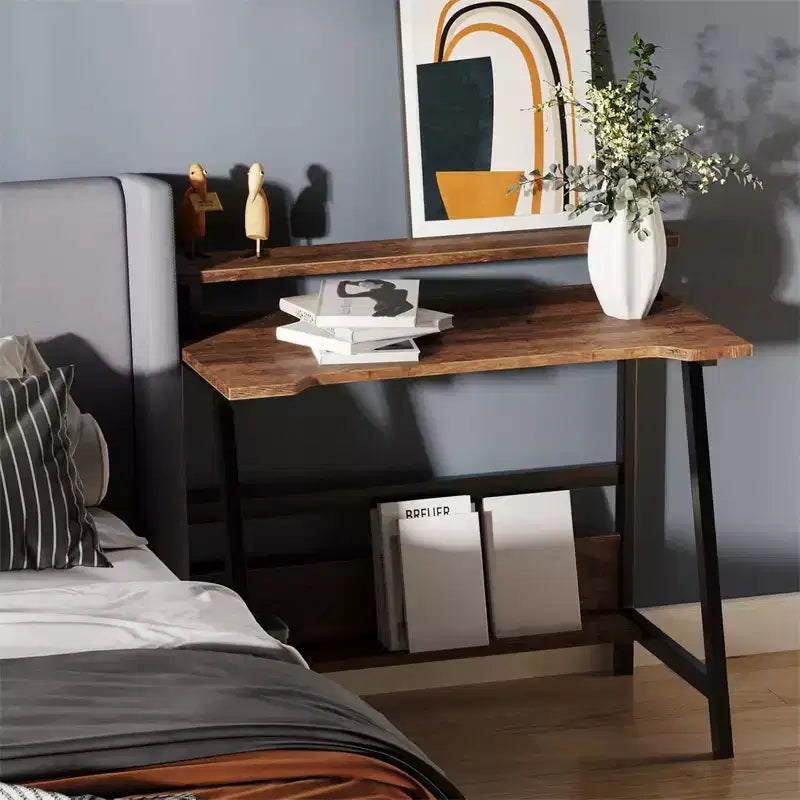Bureau d'ordinateur en bois - Design minimaliste moderne, Poste de travail et d'étude intégré, Structure peu encombrante, Idéal pour le bureau à domicile et l'étude