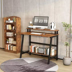 Bureau d'ordinateur en bois - Design minimaliste moderne, Poste de travail et d'étude intégré, Structure peu encombrante, Idéal pour le bureau à domicile et l'étude