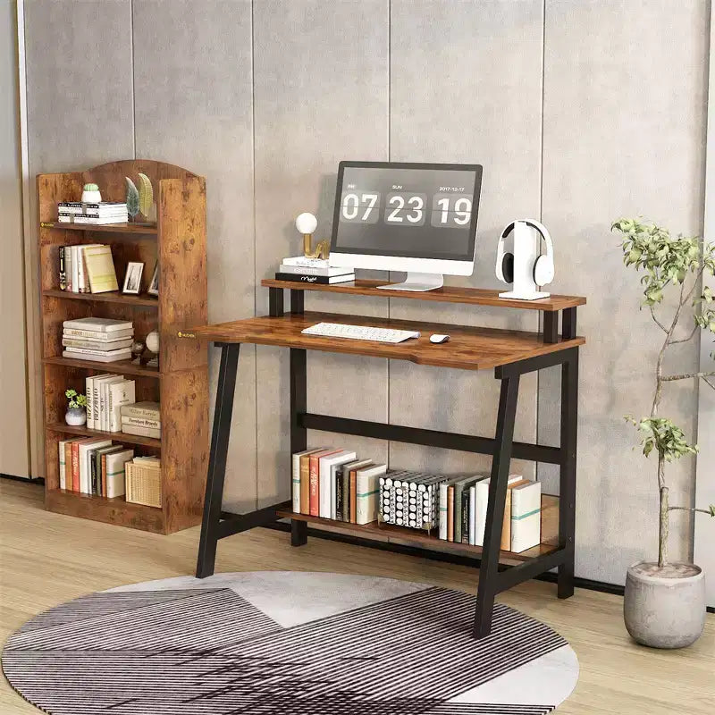 Bureau d'ordinateur en bois - Design minimaliste moderne, Poste de travail et d'étude intégré, Structure peu encombrante, Idéal pour le bureau à domicile et l'étude