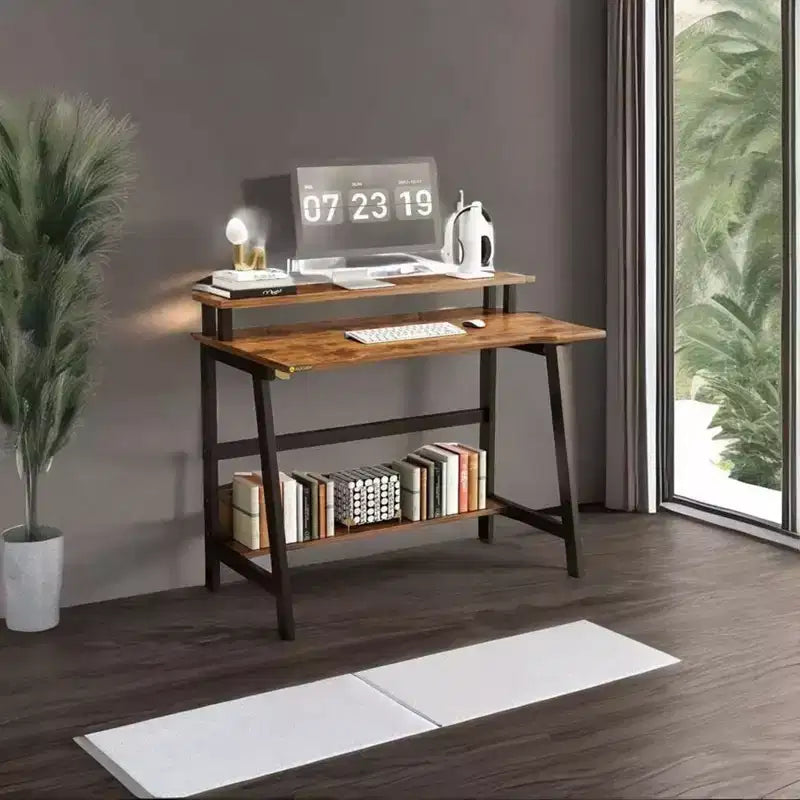 Bureau d'ordinateur en bois - Design minimaliste moderne, Poste de travail et d'étude intégré, Structure peu encombrante, Idéal pour le bureau à domicile et l'étude
