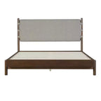 Cadre de lit plateforme Merax en bois d'hévéa de style Mid-Century avec tête de lit à lanières en similicuir