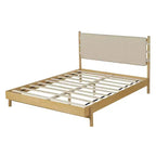 Cadre de lit plateforme Merax en bois d'hévéa de style Mid-Century avec tête de lit à lanières en similicuir