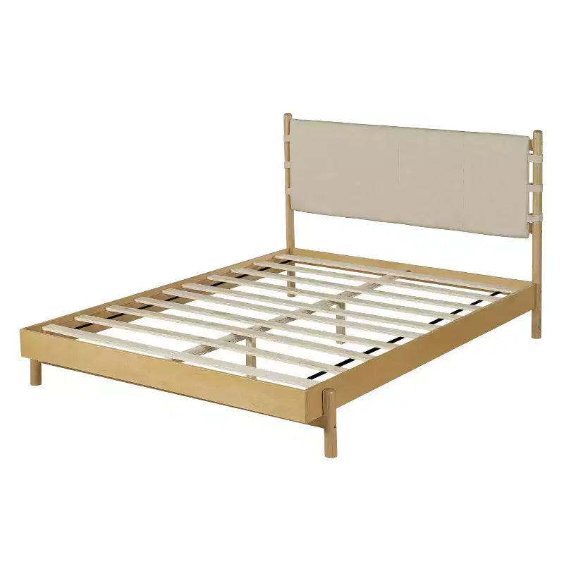 Cadre de lit plateforme Merax en bois d'hévéa de style Mid-Century avec tête de lit à lanières en similicuir