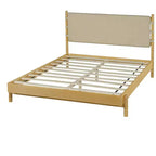 Cadre de lit plateforme Merax en bois d'hévéa de style Mid-Century avec tête de lit à lanières en similicuir