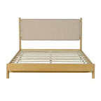 Cadre de lit plateforme Merax en bois d'hévéa de style Mid-Century avec tête de lit à lanières en similicuir