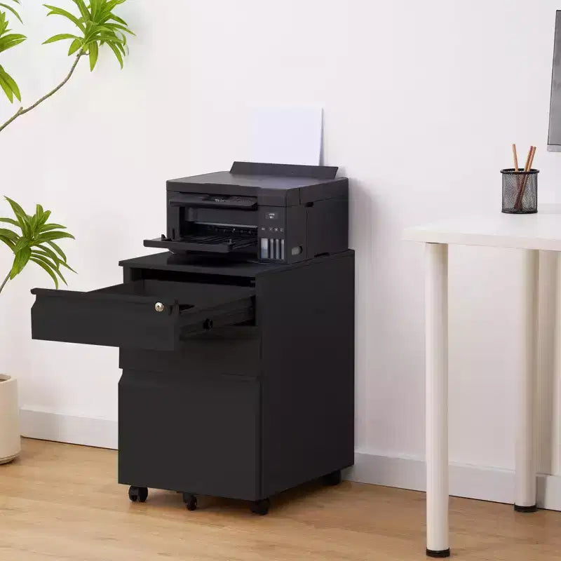 Meuble Classeur 3 Tiroirs en Tôle Emboutie à Froid avec Construction Durable, Tiroirs Coulissants Lisses, Design Compact et Rangement Sécurisé