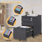 Meuble Classeur 3 Tiroirs en Tôle Emboutie à Froid avec Construction Durable, Tiroirs Coulissants Lisses, Design Compact et Rangement Sécurisé
