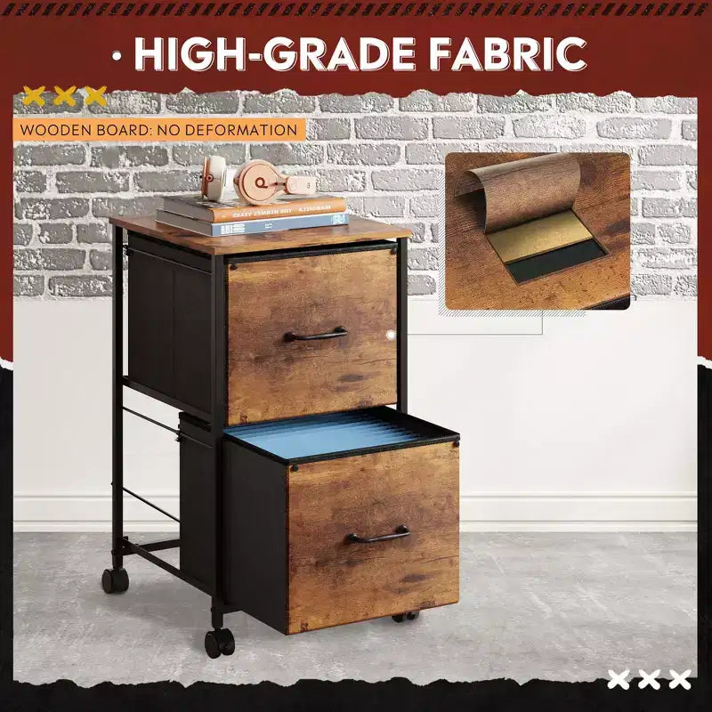 GALAXHERO Meuble de Rangement à 2 Tiroirs, Support Imprimante Mobile pour Bureau à Domicile, Meuble Classeur Vertical, Convient aux Documents A4, Grain de Bois Marron Rustique