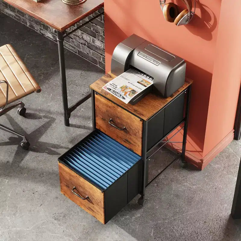 GALAXHERO Meuble de Rangement à 2 Tiroirs, Support Imprimante Mobile pour Bureau à Domicile, Meuble Classeur Vertical, Convient aux Documents A4, Grain de Bois Marron Rustique