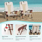 Chaise de plage sac à dos portable pour adultes - Chaise de camping pliante avec pochette de rangement et porte-gobelet, chaises longues réglables pour l'extérieur, les voyages, les pique-niques