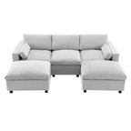 Canapé modulable en chenille de 86,5 pouces avec poches de rangement, poufs et oreillers, canapé nuage en forme de U de 5 places pour salon
