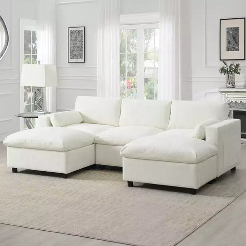 86.5'' Chenille Modular Sectional Sofa with Storage Pockets, Ottomans, and Pillows, 5-Seat U-Shaped Cloud Couch for Living Room
