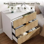Commode Naturelle à 3 Tiroirs pour Chambre à Coucher, Grande Table de Chevet Commode, Organiseur Moderne en Bois avec Poignées Métalliques et Dispositif Anti-Basculement