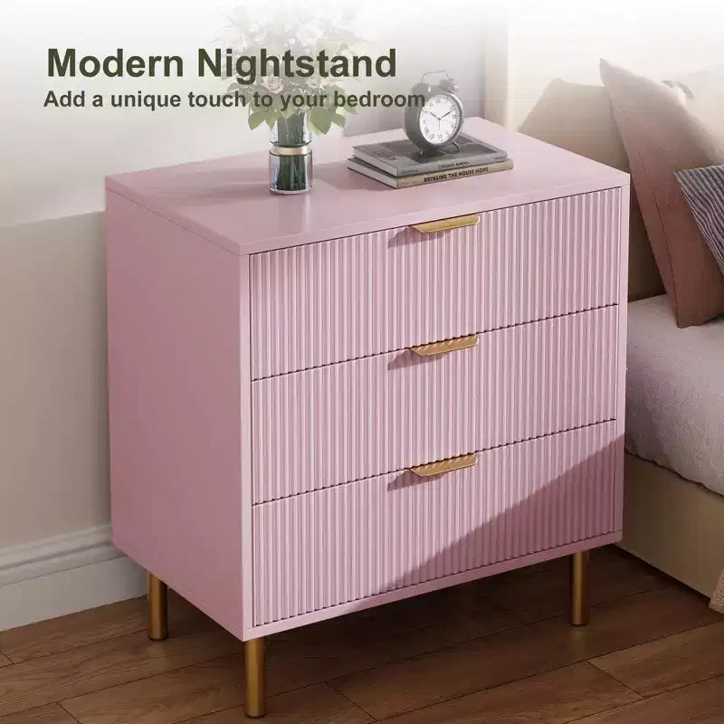 Commode Naturelle à 3 Tiroirs pour Chambre à Coucher, Grande Table de Chevet Commode, Organiseur Moderne en Bois avec Poignées Métalliques et Dispositif Anti-Basculement