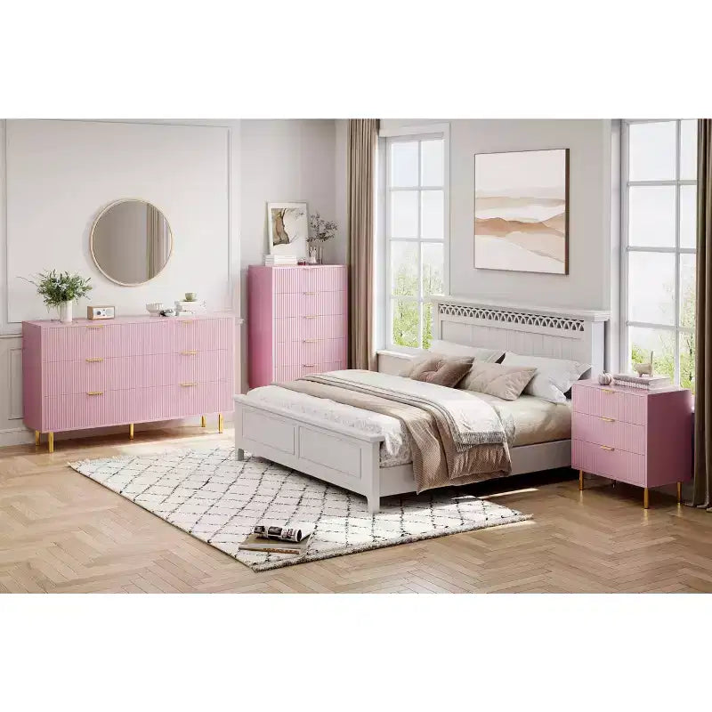 Commode Naturelle à 3 Tiroirs pour Chambre à Coucher, Grande Table de Chevet Commode, Organiseur Moderne en Bois avec Poignées Métalliques et Dispositif Anti-Basculement