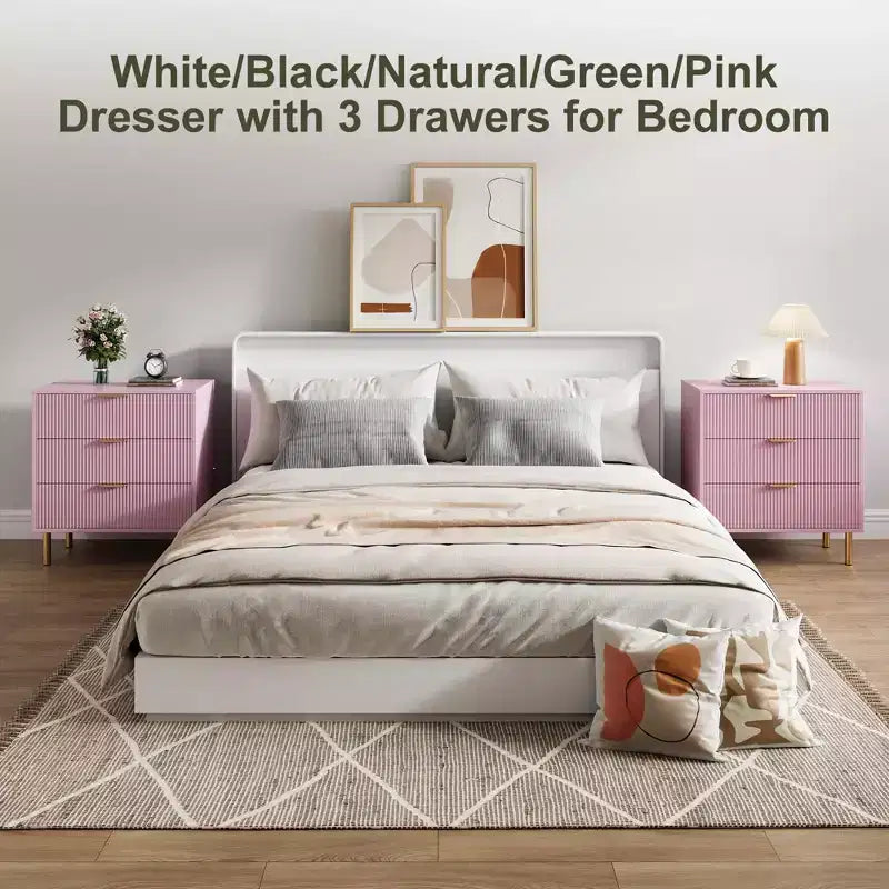 Commode Naturelle à 3 Tiroirs pour Chambre à Coucher, Grande Table de Chevet Commode, Organiseur Moderne en Bois avec Poignées Métalliques et Dispositif Anti-Basculement