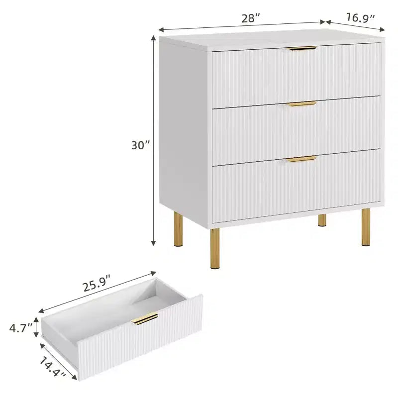Commode Naturelle à 3 Tiroirs pour Chambre à Coucher, Grande Table de Chevet Commode, Organiseur Moderne en Bois avec Poignées Métalliques et Dispositif Anti-Basculement