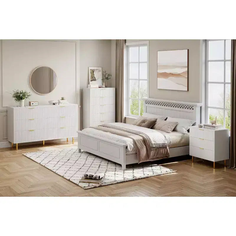 Commode Naturelle à 3 Tiroirs pour Chambre à Coucher, Grande Table de Chevet Commode, Organiseur Moderne en Bois avec Poignées Métalliques et Dispositif Anti-Basculement