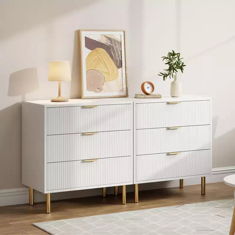 Commode Naturelle à 3 Tiroirs pour Chambre à Coucher, Grande Table de Chevet Commode, Organiseur Moderne en Bois avec Poignées Métalliques et Dispositif Anti-Basculement