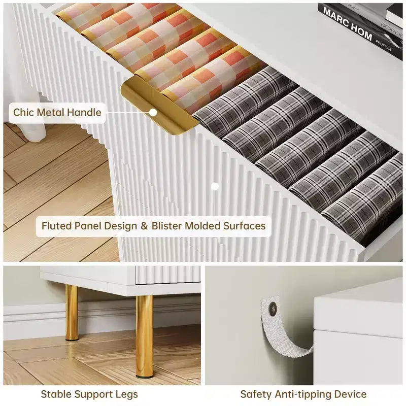 Commode Naturelle à 3 Tiroirs pour Chambre à Coucher, Grande Table de Chevet Commode, Organiseur Moderne en Bois avec Poignées Métalliques et Dispositif Anti-Basculement