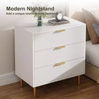Commode Naturelle à 3 Tiroirs pour Chambre à Coucher, Grande Table de Chevet Commode, Organiseur Moderne en Bois avec Poignées Métalliques et Dispositif Anti-Basculement