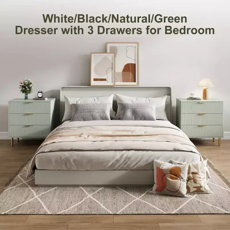Commode Naturelle à 3 Tiroirs pour Chambre à Coucher, Grande Table de Chevet Commode, Organiseur Moderne en Bois avec Poignées Métalliques et Dispositif Anti-Basculement