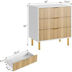 Commode Naturelle à 3 Tiroirs pour Chambre à Coucher, Grande Table de Chevet Commode, Organiseur Moderne en Bois avec Poignées Métalliques et Dispositif Anti-Basculement