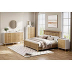 Commode Naturelle à 3 Tiroirs pour Chambre à Coucher, Grande Table de Chevet Commode, Organiseur Moderne en Bois avec Poignées Métalliques et Dispositif Anti-Basculement