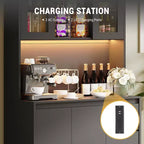 Armoire de cuisine avec portes et étagères réglables, 180 cm de haut avec étagère pour micro-ondes, lumières LED et station de charge