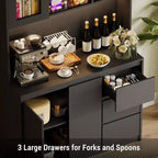 Armoire de cuisine avec portes et étagères réglables, 180 cm de haut avec étagère pour micro-ondes, lumières LED et station de charge